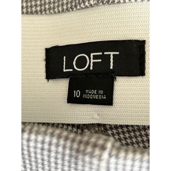 Loft Pants Womens Size 10 Grey White Herringbone Ankle Zip Tapered Leg Career - Picture 9 of 14